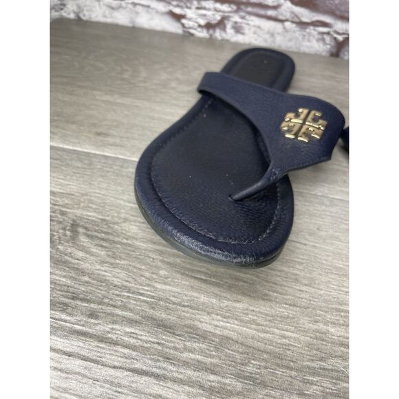 Tory Burch Jole Navy Blue Thong Tumbled Leather Sandals Women’s Sz 6.5M US/37EU - Picture 14 of 16